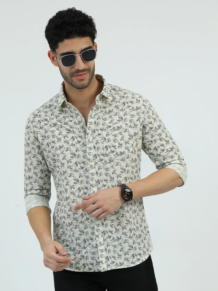 Upper Luxe,Standard floral opaque printed casual shirt-2