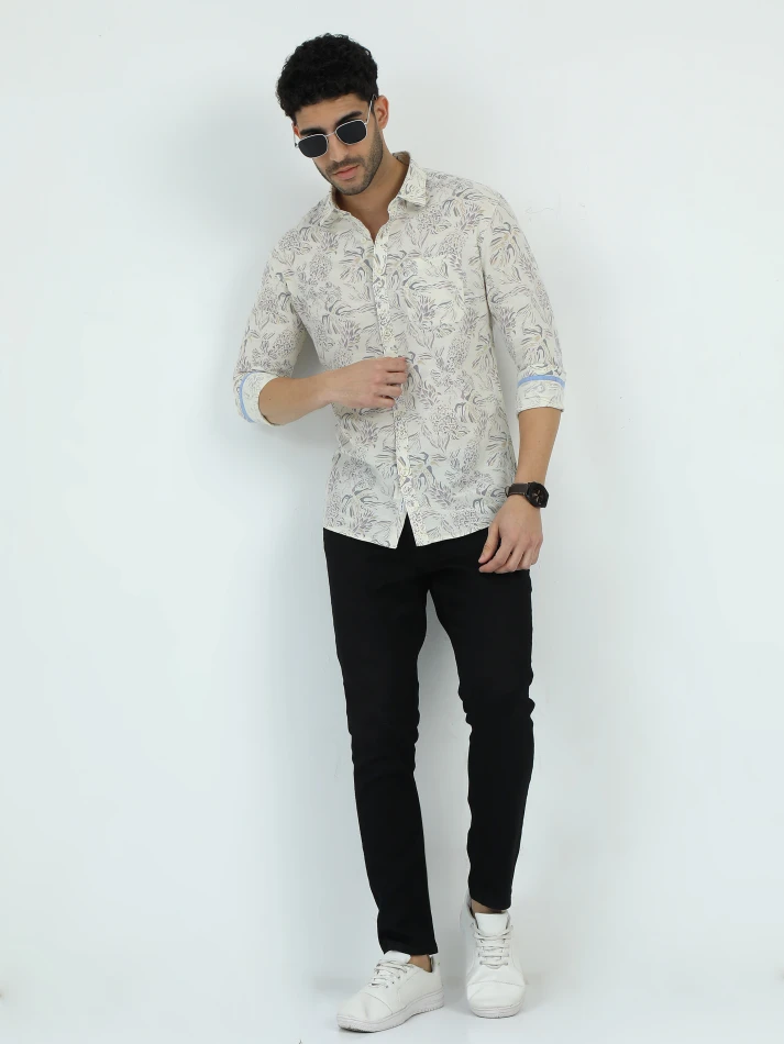 Upper Luxe,Standard floral opaque printed casual shirt-0