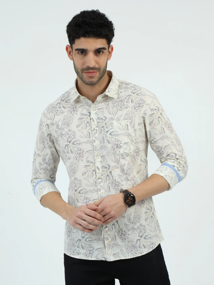 Upper Luxe,Standard floral opaque printed casual shirt-1