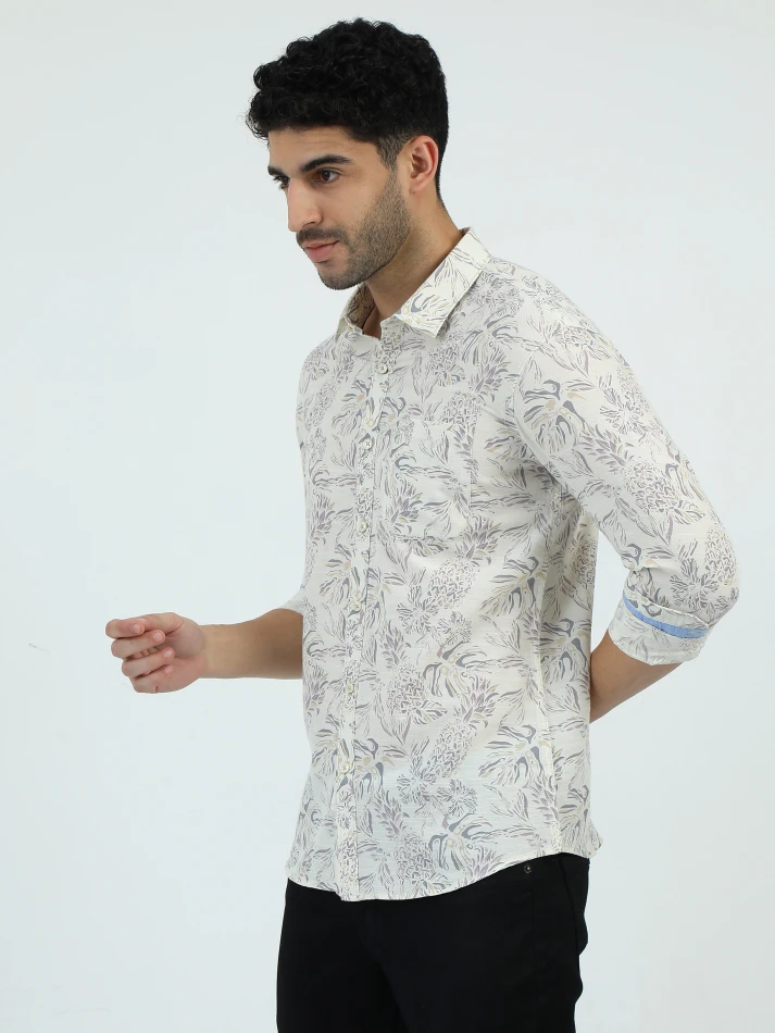 Upper Luxe,Standard floral opaque printed casual shirt-3