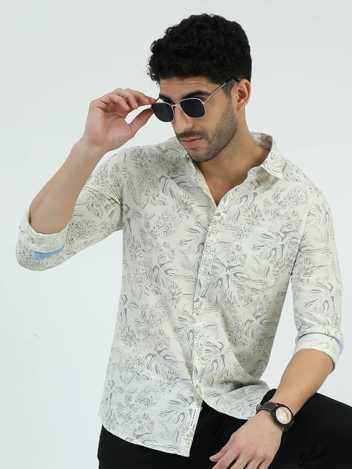 Upper Luxe,Standard floral opaque printed casual shirt-1