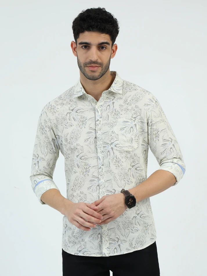 Upper Luxe,Standard floral opaque printed casual shirt-2