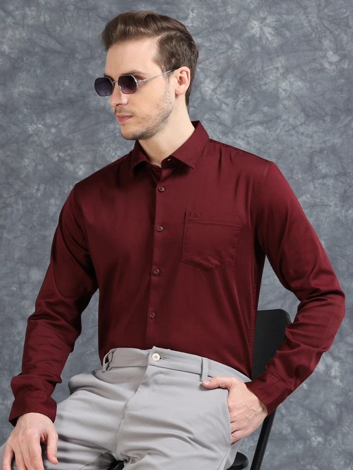 Upper Luxe,Comfort-fit opaque casual shirt for relaxed wear-2