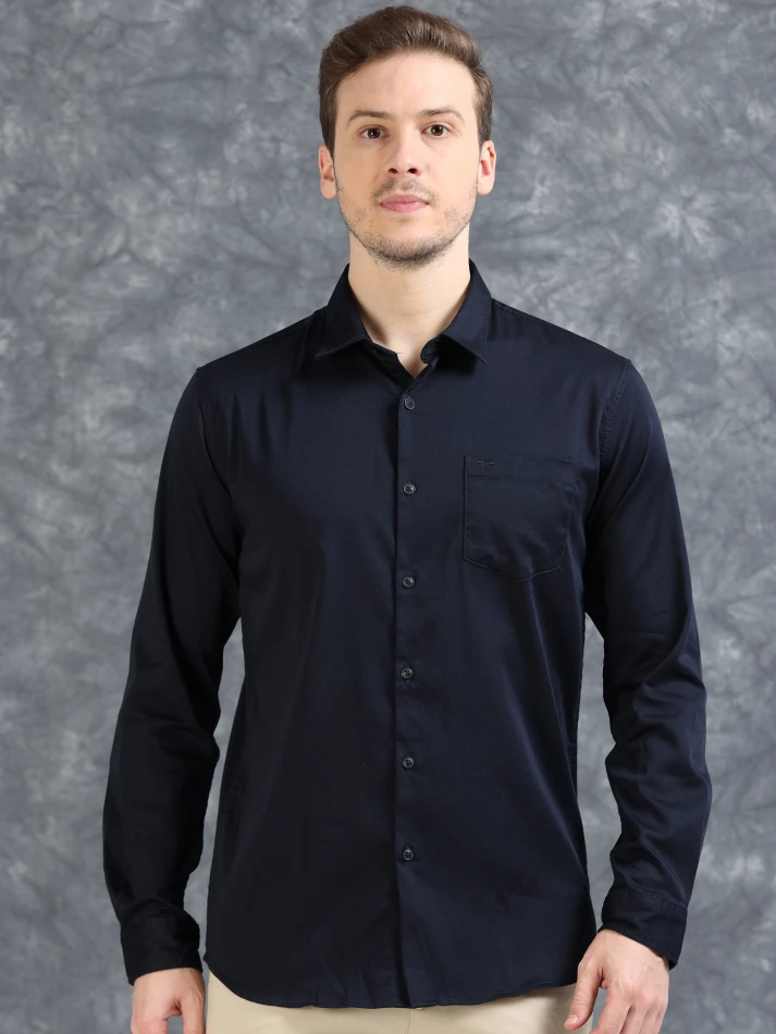 Upper Luxe,Comfort-fit opaque casual shirt for relaxed wear-2