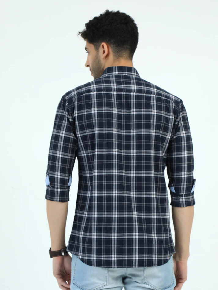 Upper Luxe,Trendy tartan checks casual shirt with opaque fabric-4