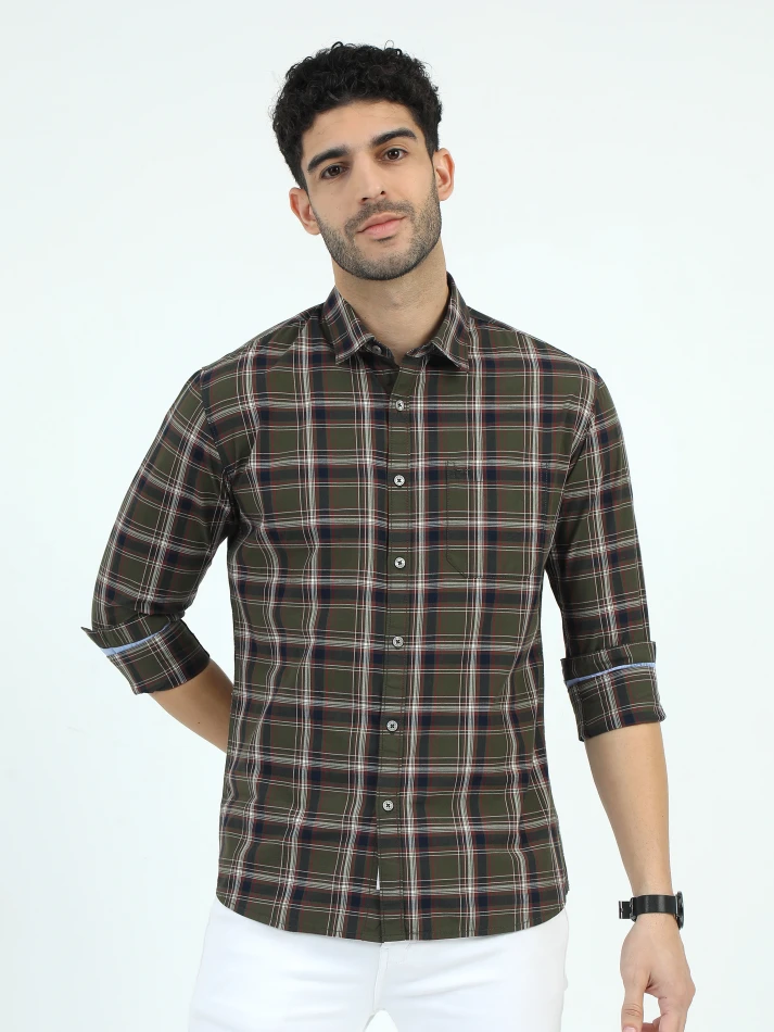 Upper Luxe,Trendy tartan checks casual shirt with opaque fabric-1