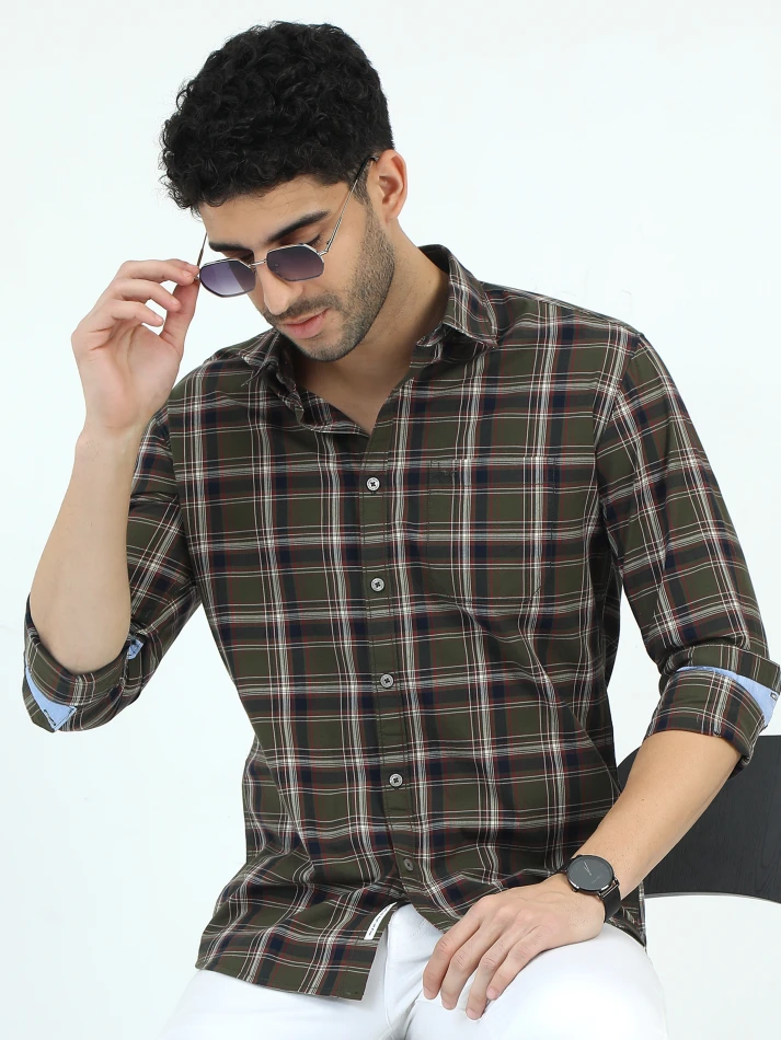 Upper Luxe,Trendy tartan checks casual shirt with opaque fabric-2