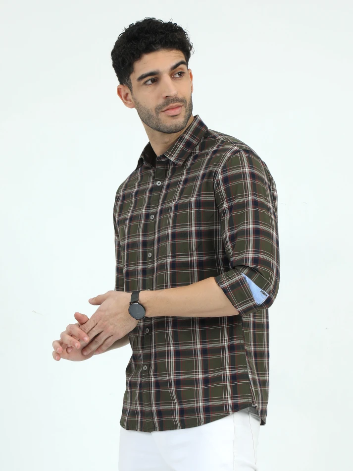 Upper Luxe,Trendy tartan checks casual shirt with opaque fabric-3