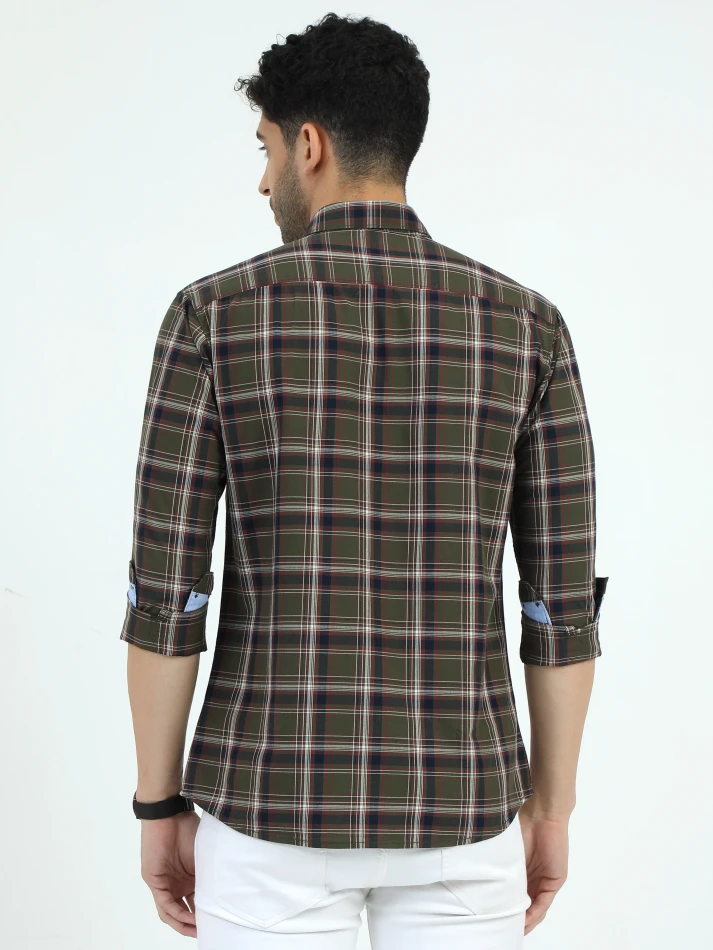 Upper Luxe,Trendy tartan checks casual shirt with opaque fabric-4