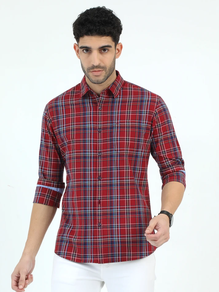 Upper Luxe,Trendy tartan checks casual shirt with opaque fabric-2