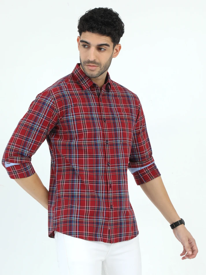 Upper Luxe,Trendy tartan checks casual shirt with opaque fabric-3