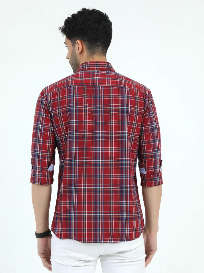 Upper Luxe,Trendy tartan checks casual shirt with opaque fabric-4