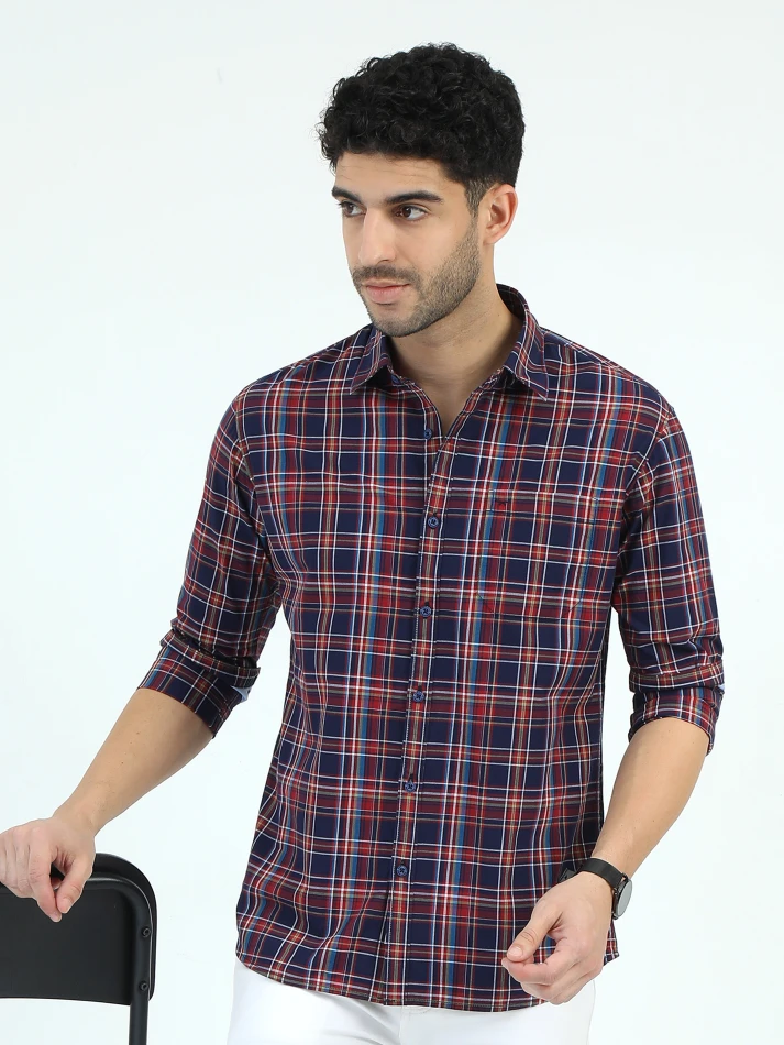 Upper Luxe,Trendy tartan checks casual shirt with opaque fabric-1