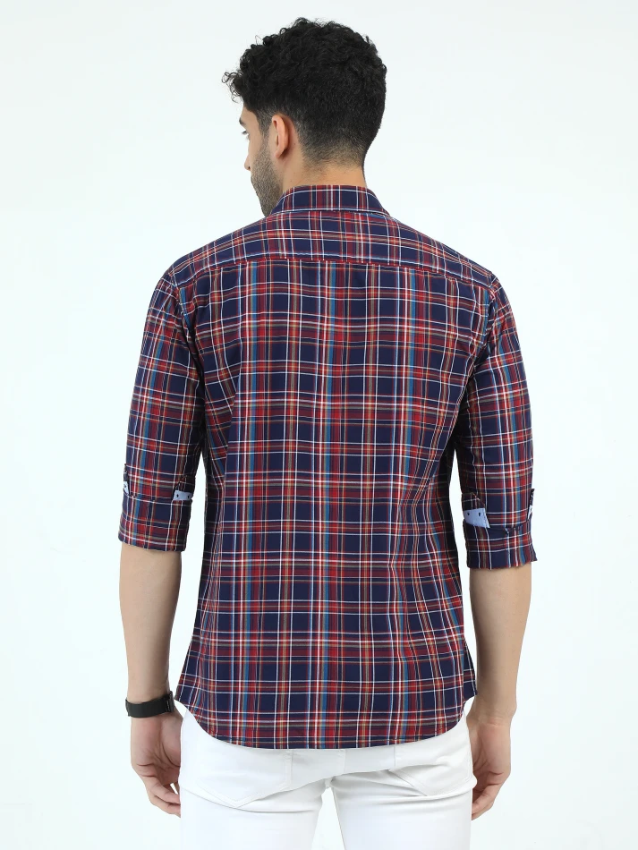 Upper Luxe,Trendy tartan checks casual shirt with opaque fabric-4