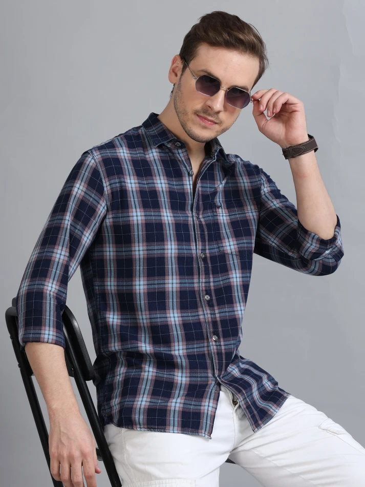 Upper Luxe,Tartan checks casual shirt with a comfortable fit-1