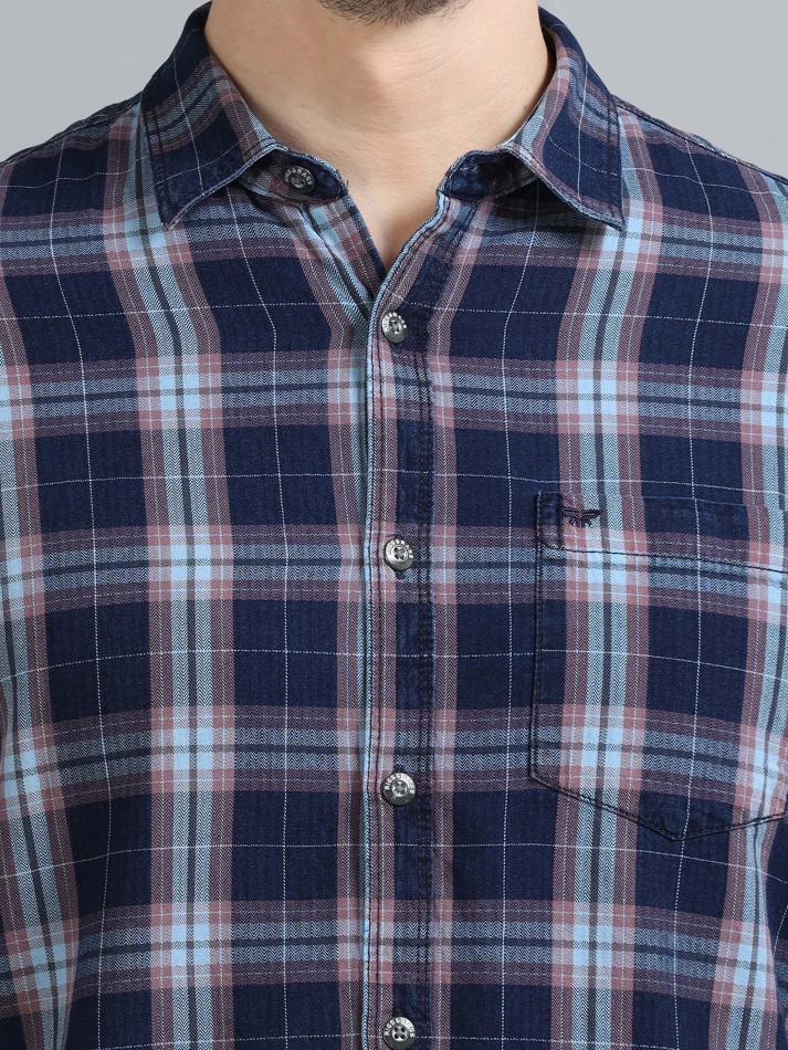 Upper Luxe,Tartan checks casual shirt with a comfortable fit-5