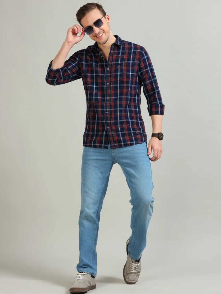 Upper Luxe,Tartan checks casual shirt with a comfortable fit-0