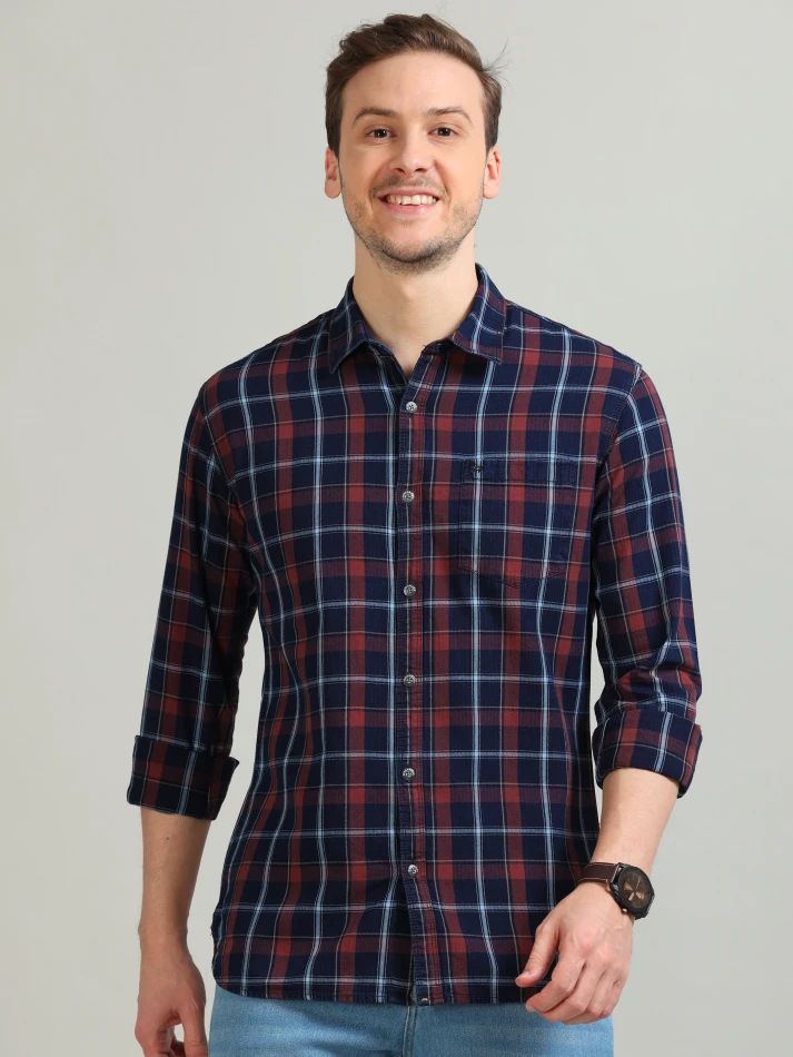 Upper Luxe,Tartan checks casual shirt with a comfortable fit-1