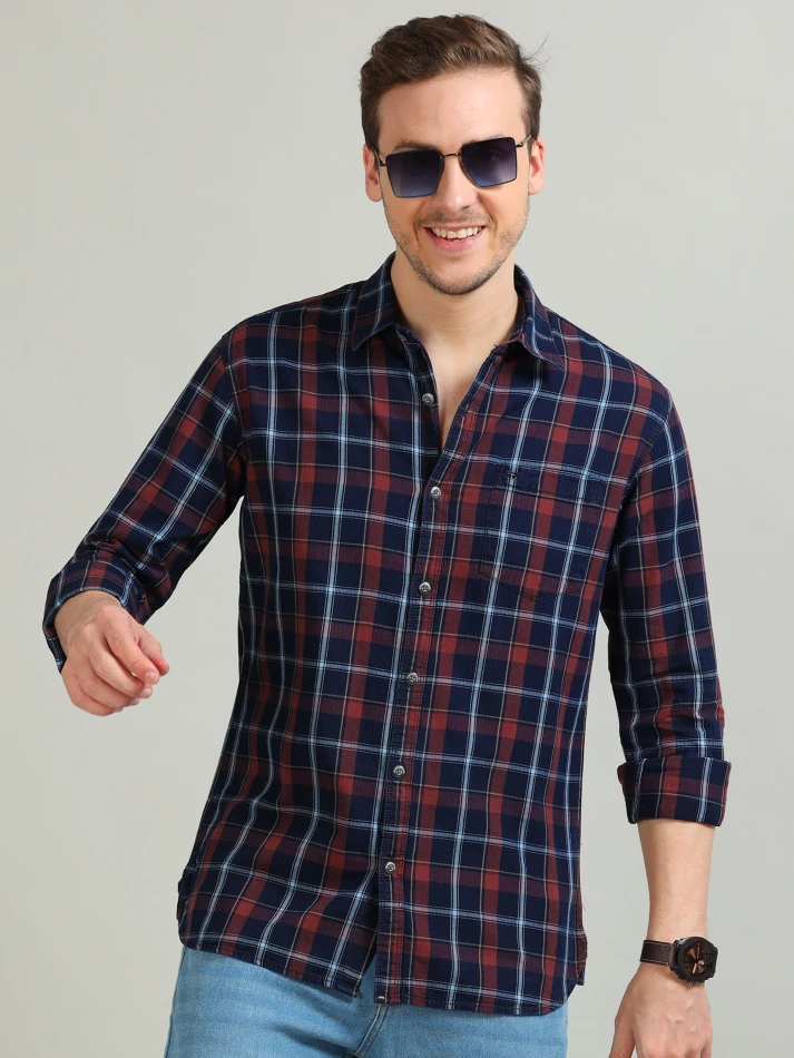 Upper Luxe,Tartan checks casual shirt with a comfortable fit-2