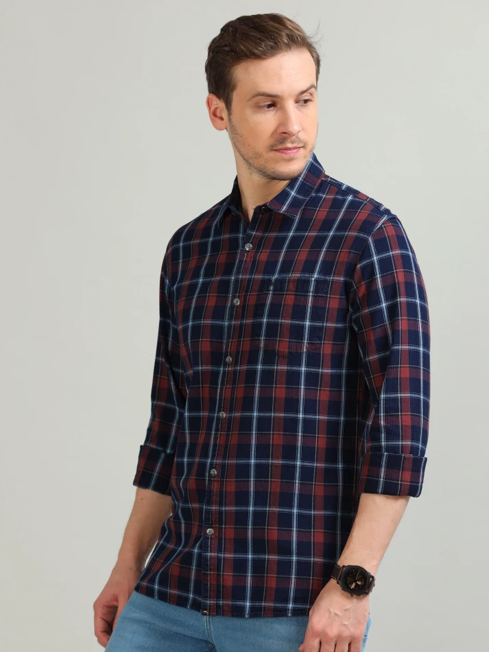 Upper Luxe,Tartan checks casual shirt with a comfortable fit-3