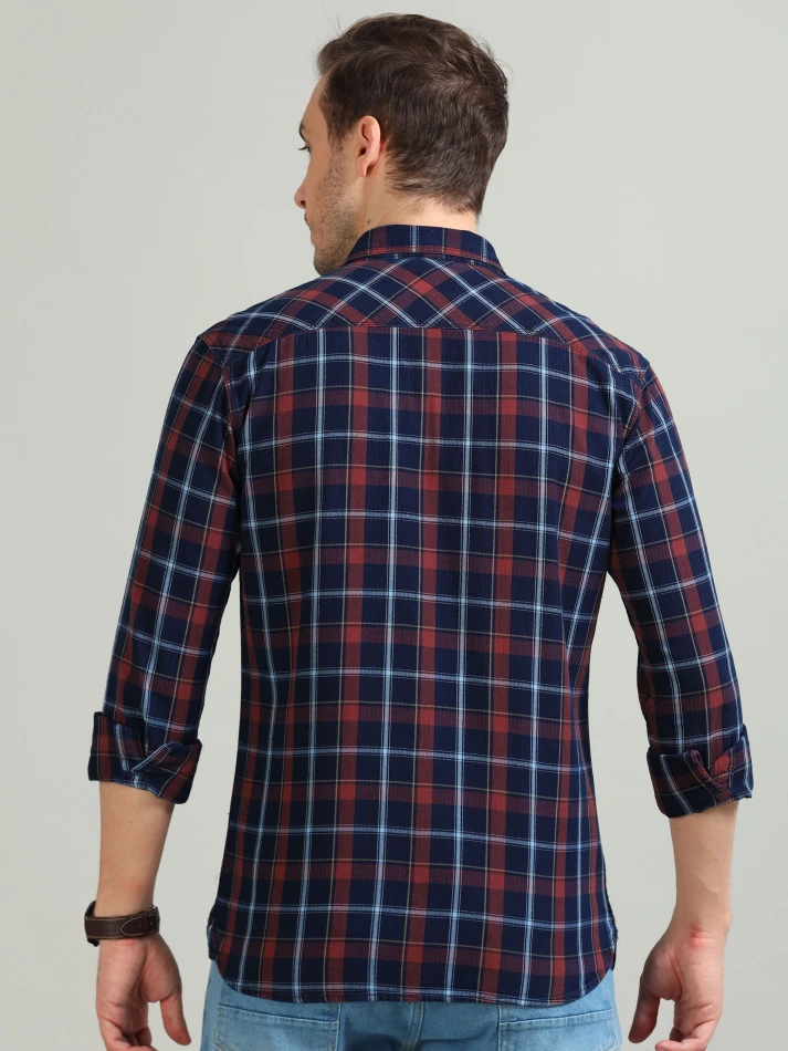 Upper Luxe,Tartan checks casual shirt with a comfortable fit-4