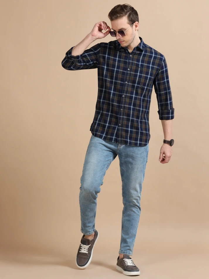 Upper Luxe,Tartan checks casual shirt with a comfortable fit-0