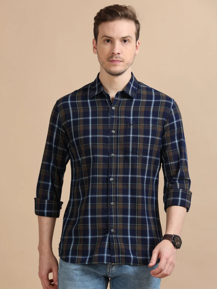 Upper Luxe,Tartan checks casual shirt with a comfortable fit-1