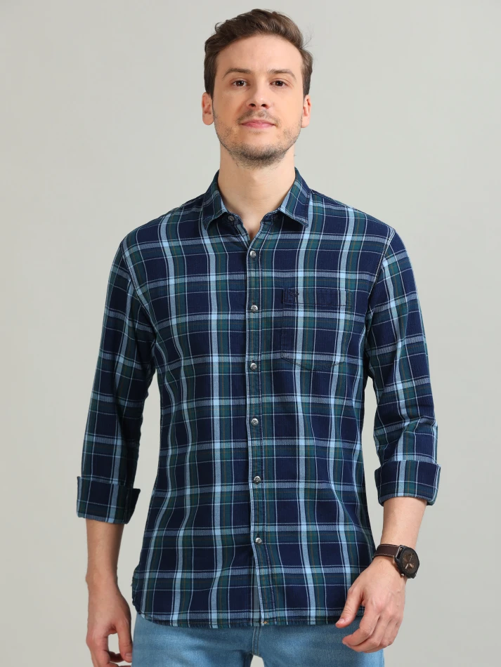 Upper Luxe,Tartan checks casual shirt with a comfortable fit-1