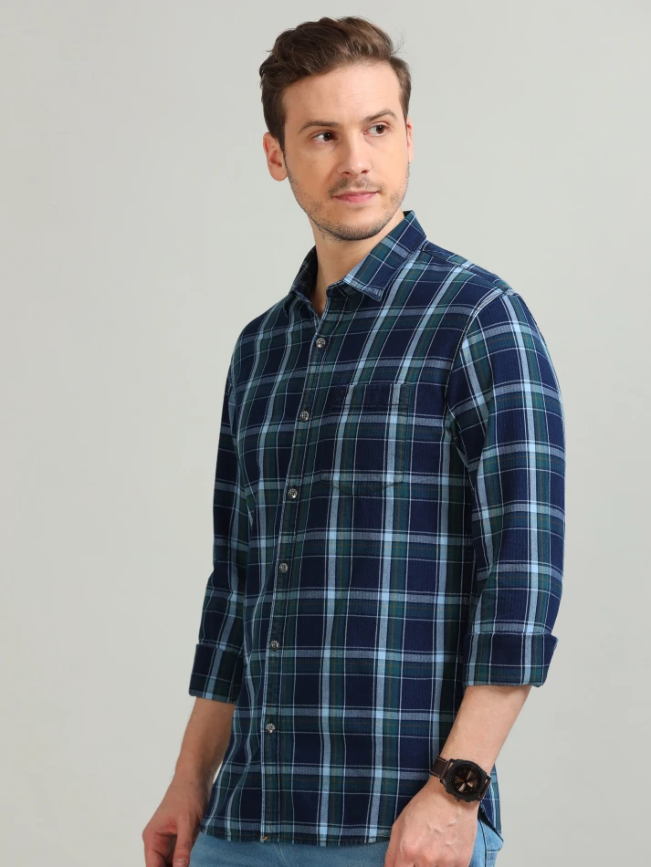 Upper Luxe,Tartan checks casual shirt with a comfortable fit-3