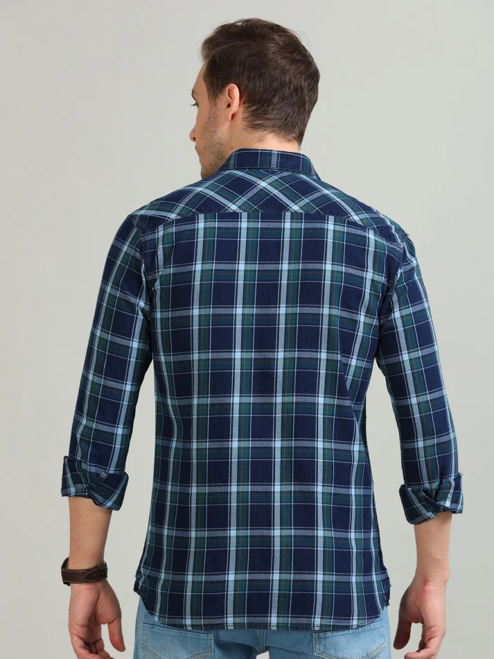 Upper Luxe,Tartan checks casual shirt with a comfortable fit-4