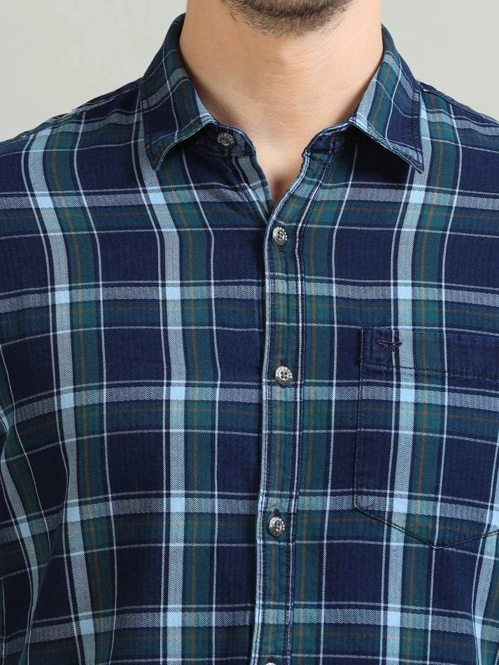 Upper Luxe,Tartan checks casual shirt with a comfortable fit-5