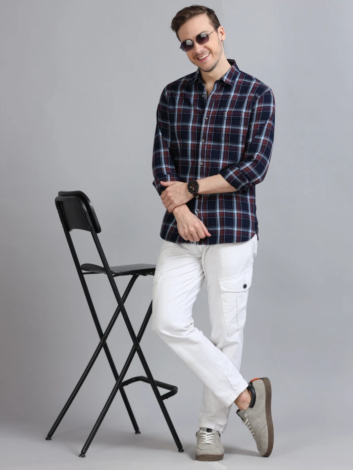 Upper Luxe,Tartan checks casual shirt with a comfortable fit-0