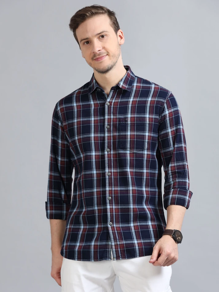 Upper Luxe,Tartan checks casual shirt with a comfortable fit-1