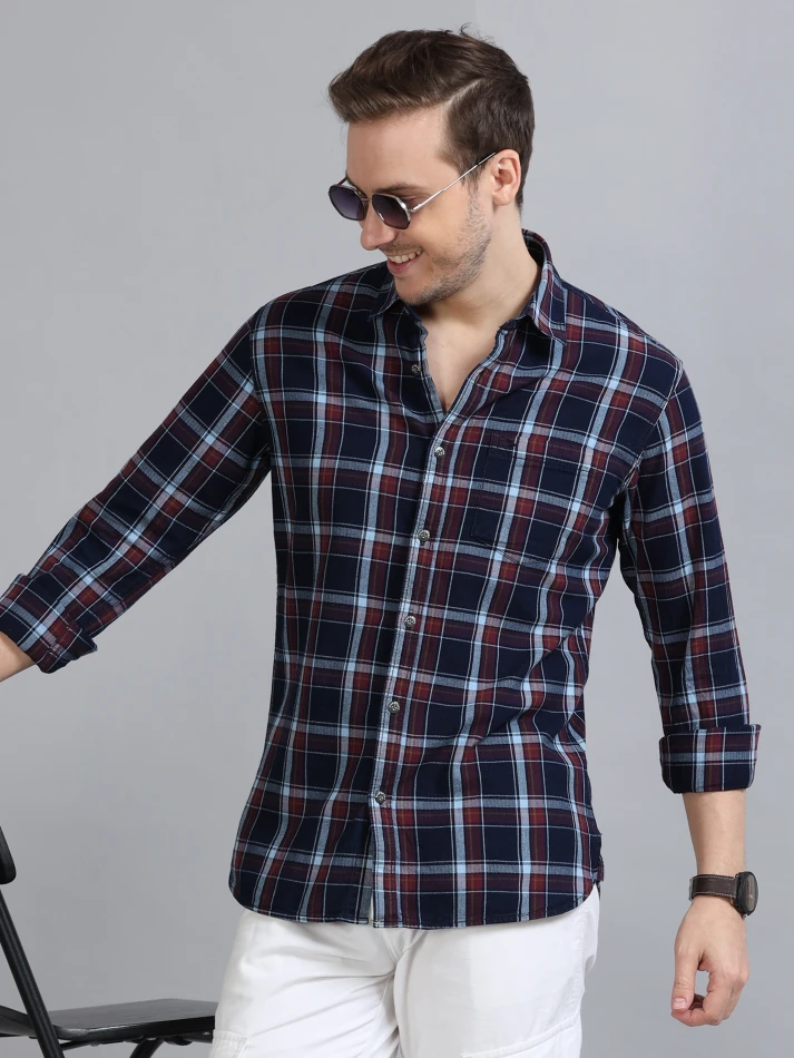 Upper Luxe,Tartan checks casual shirt with a comfortable fit-2