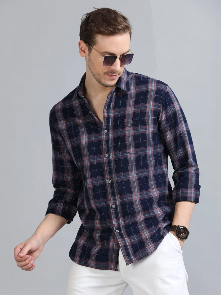 Upper Luxe,Tartan checks casual shirt with a comfortable fit-1