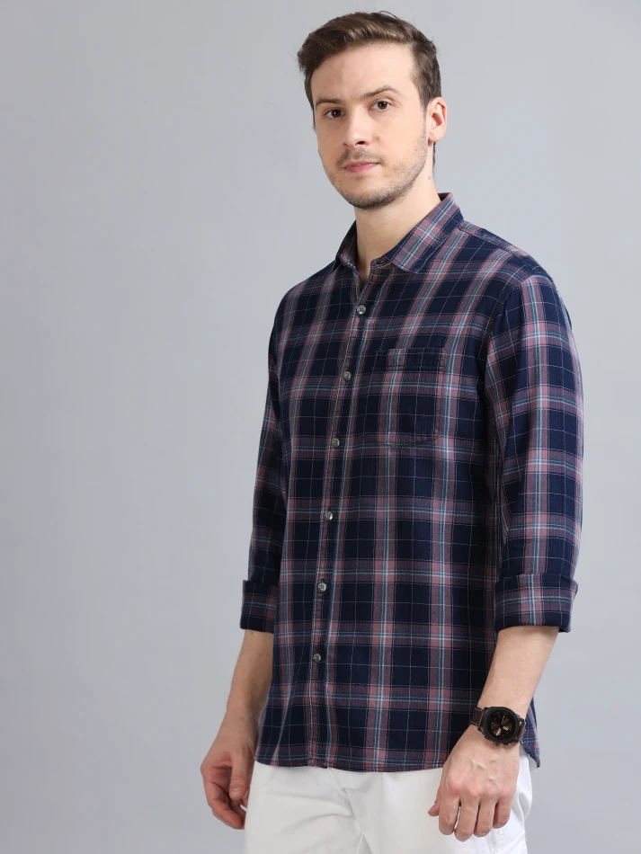 Upper Luxe,Tartan checks casual shirt with a comfortable fit-3