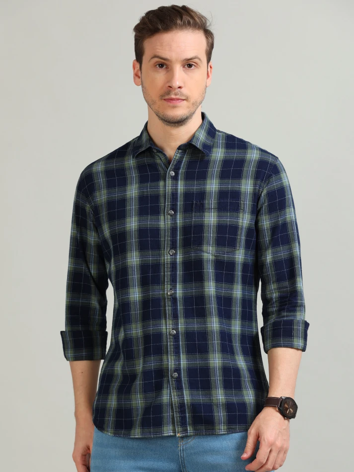 Upper Luxe,Tartan checks casual shirt with a comfortable fit-1