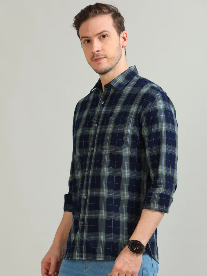 Upper Luxe,Tartan checks casual shirt with a comfortable fit-3