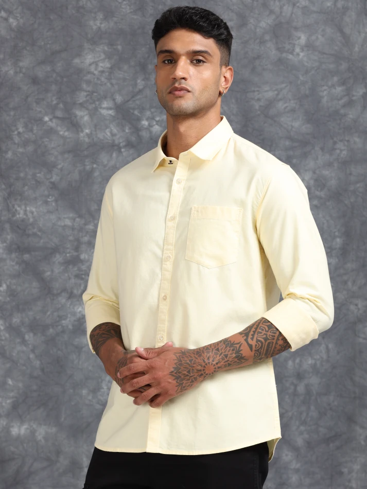 Upper Luxe,Spread collar solid cotton casual shirt for men-4