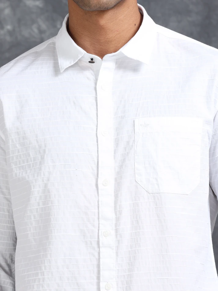 Upper Luxe,Textured cotton casual shirt with a spread collar-5