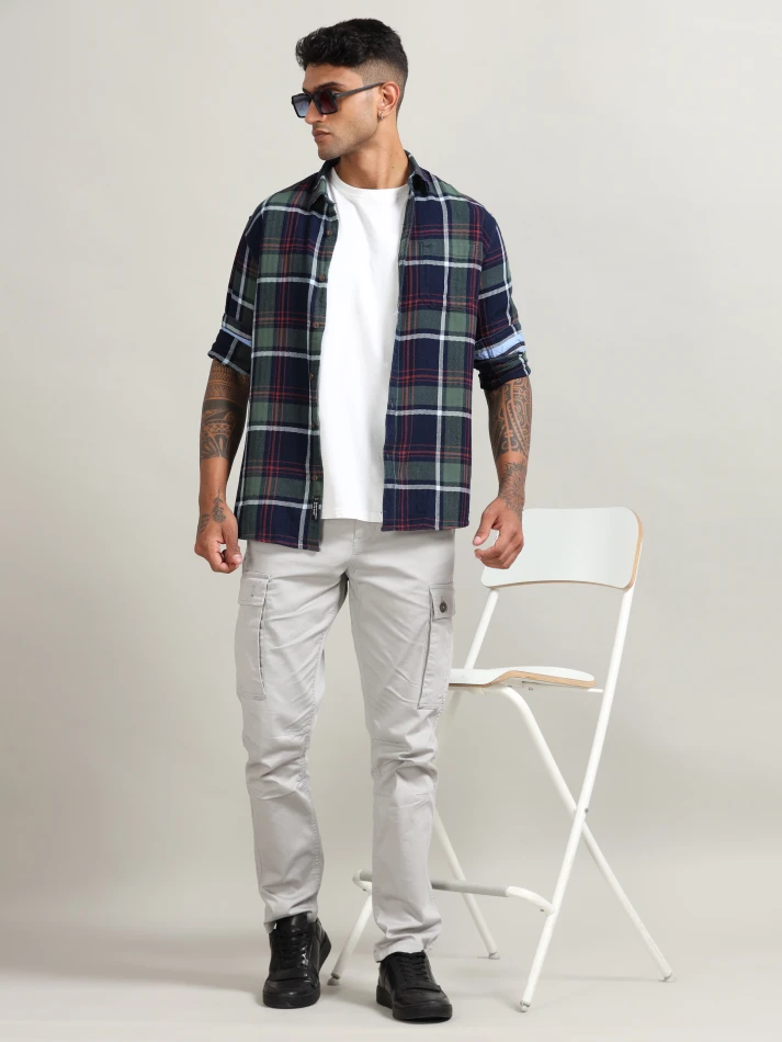 Upper Luxe,Tartan checked with cotton casual shirt-0