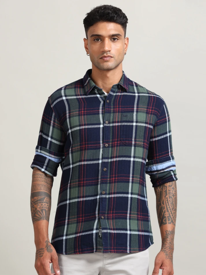 Upper Luxe,Tartan checked with cotton casual shirt-2