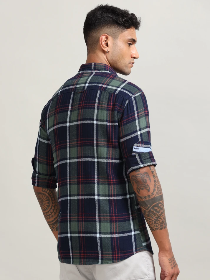 Upper Luxe,Tartan checked with cotton casual shirt-4