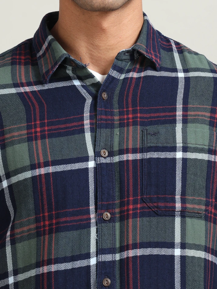 Upper Luxe,Tartan checked with cotton casual shirt-5