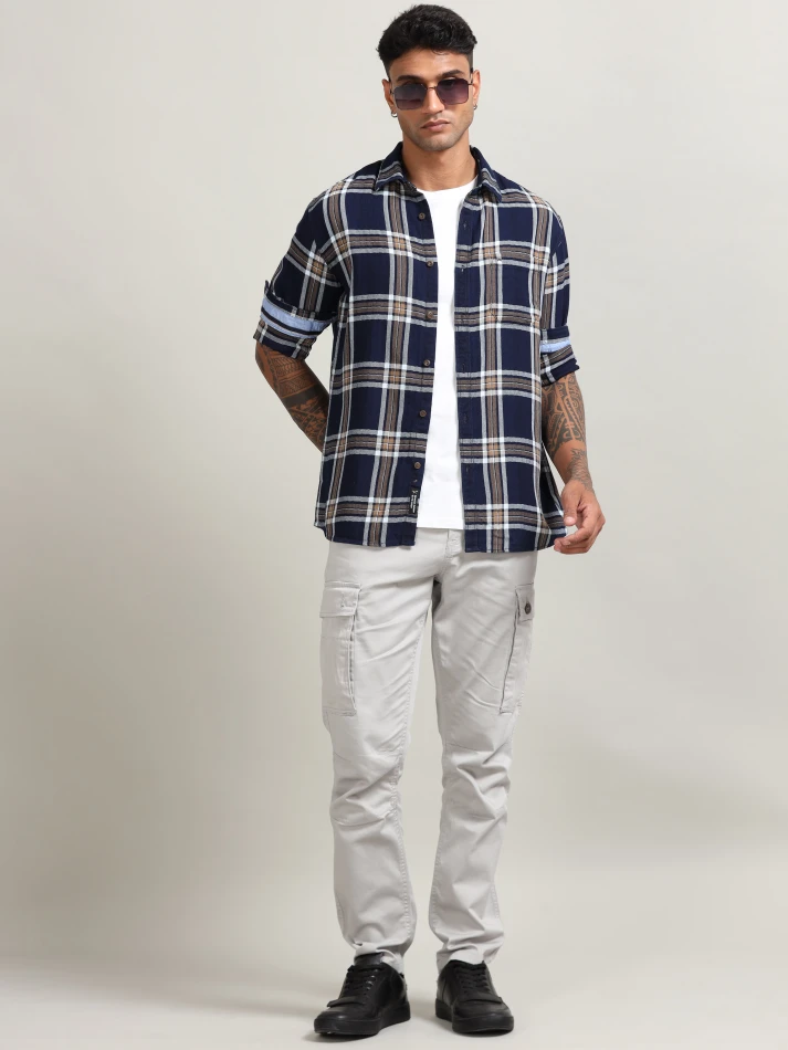 Upper Luxe,Tartan checked with cotton casual shirt-0