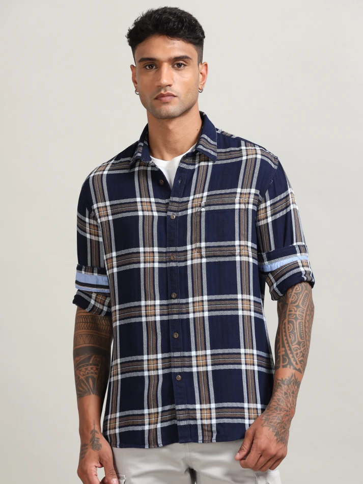 Upper Luxe,Tartan checked with cotton casual shirt-2