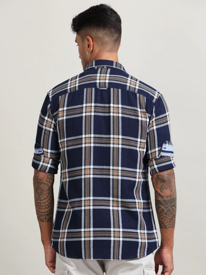 Upper Luxe,Tartan checked with cotton casual shirt-3