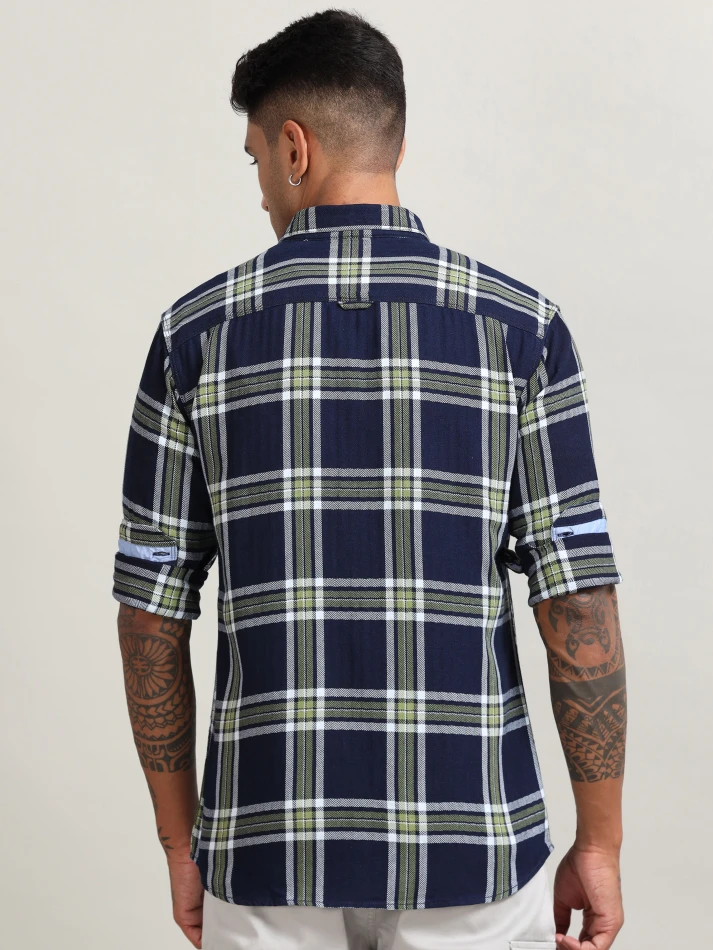 Upper Luxe,Tartan checked custom fit cotton casual shirt-4