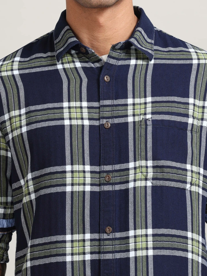 Upper Luxe,Tartan checked custom fit cotton casual shirt-5