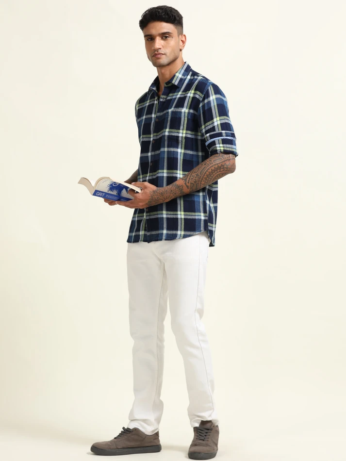 Upper Luxe,Tartan checked with cotton casual shirt-0